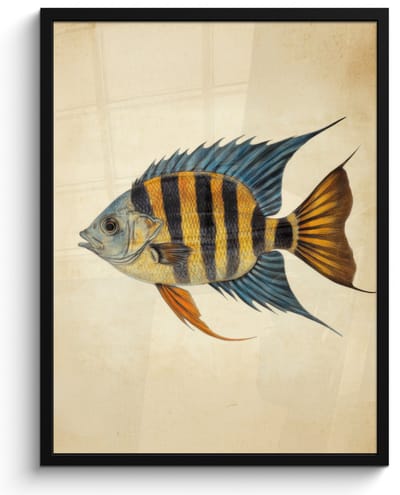 Poster in lijst - Fotolijst 60x80 cm - Posters - Vis - Tropisch - Strepen - Vinnen - Posterlijst zwart - Decoratie - Wanddecoratie woonkamer - Muurdecoratie slaapkamer