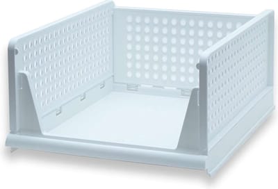 Intirilife Opbergdoos, Organizer voor Kast in Wit Plastic - 43 x 33.3 x 18.6 cm - Opvouwbare Opbergmand voor Laden, Schappen, Stapelbaar, Opbergbox, Krat, Organisatiesysteem