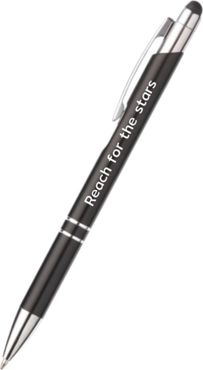 Akyol - reach for the stars pen - zwart - gegraveerd - Motivatie pennen - collega - pen met tekst - leuke pennen - grappige pennen - werkpennen - stagiaire cadeau - cadeau - bedankje - afscheidscadeau collega - welkomst cadeau - met soft touch