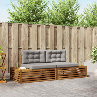 vidaXL - 2 - st - Buiten - bank - set - Massief - Acacia - Hout - en - Polyester