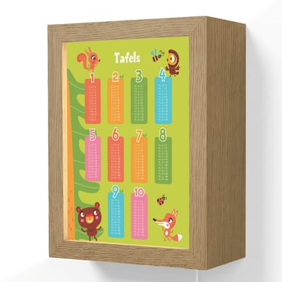 Wandlamp 15x20 cm - Oplaadbaar - Tafels van vermenigvuldiging - Leren rekenen voor kinderen - Cijfers oefenen - Bosdieren - Groen - Wandlampen binnen woonkamer - Slaapkamer lamp met kabel - Decoratieve nachtlamp - Vloerlamp snoer