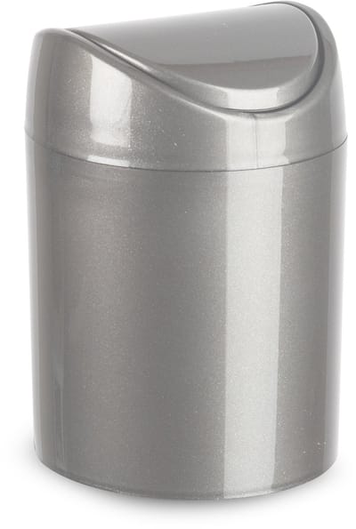 Plasticforte Mini prullenbakje - zilvergrijs - kunststof - met klepdeksel - keuken aanrecht/tafel model - 1,4L - 12 x 17 cm