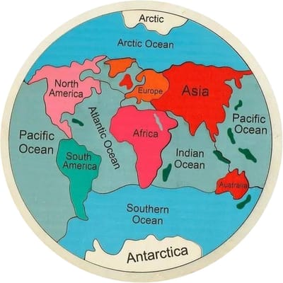 Wereldkaart Puzzel - Educatieve Puzzel - Geografie Leren - Glad Houten Ontwerp - 30 cm - Blauw