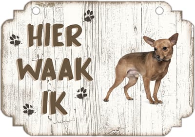 Hier Waak Ik: Dwergpinscher | Waakbord | Spreukenbord | Hondenras | Hond | Betreden op eigen risico | Pas Op Voor De Hond | Deurbordjes | Bewaker Van Dit Huis