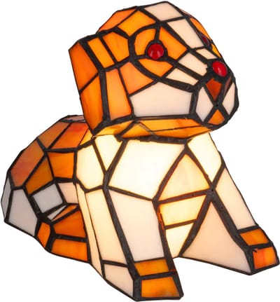 Tiffany tafellamp hond - Wit-oranje - L 25 cm - Glas in lood - Warm licht - Decoratieve figuurlamp | RORUVERA