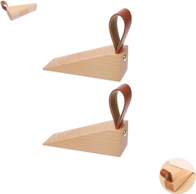 2 stuk - Houten deurstopper - Decoratieve houten deurstopper - Antislip wigvormige houten deurstopper - Deurstopper met leren ophangkoord - Stevige en duurzame deurstopper - Deurstopper van 11 cm * 3,5 cm * 3,5 cm - Geschikt voor thuisgebruik