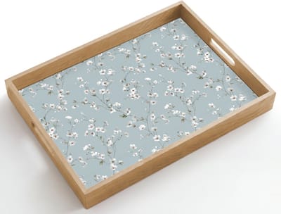 Dienblad hout 50x35 cm - Schootdienblad - Klassiek - Bloemen - Blauw - Borrelplank rechthoek - Plateau dienbladen