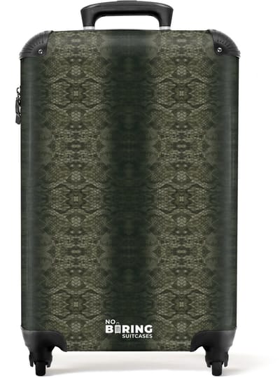 NoBoringSuitcases.com - Koffer - Grijs groene slangenhuid met symmetrische schubstructuur - Past binnen 55x40x20 cm en 55x35x25 cm - Trolley handbagage - Valiezen met wieltjes volwassenen - Reiskoffer op wielen - Rolkoffer lichtgewicht