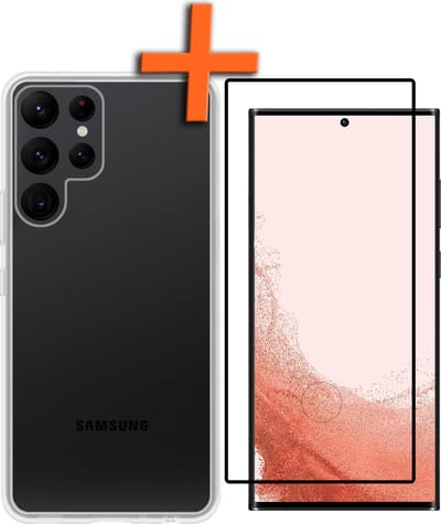 Hoes - Met Screenprotector - Geschikt voor Samsung Galaxy S22 Ultra - Sterk & Shockproof - Back Cover - Siliconen Case - Telefoon Hoes - Transparant