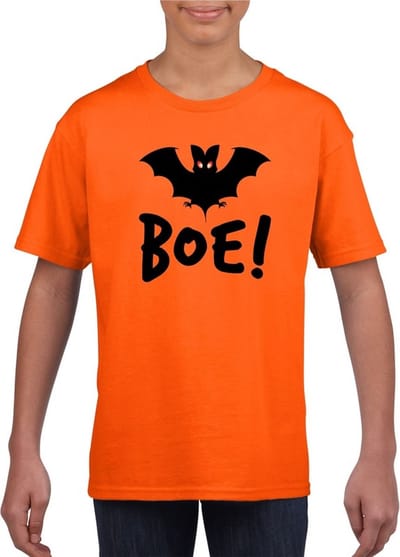 Halloween vleermuis t-shirt oranje jongens en meisjes - Halloween kostuum kind 110/116