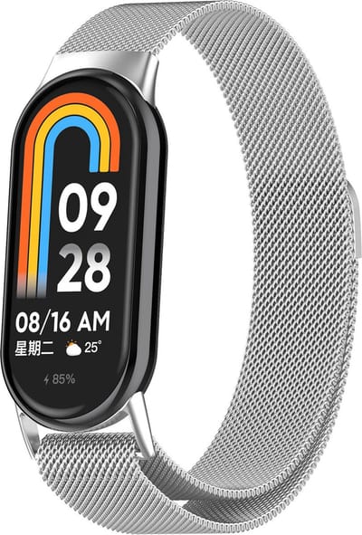 Strap-it Milanese band met magneetsluiting - Geschikt voor Xiaomi Mi Smart Band 8 / Band 9 (zilver)