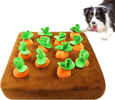 Snuffelmat Honden - Voedingspuzzel - Mentale Stimulatie - Duurzaam Katoen - 35 x 35 cm - Wortelkleur