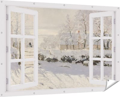 Gards Tuinposter Doorkijk De Ekster, La Pie - Claude Monet - 180x120 cm - Tuindoek - Tuindecoratie - Wanddecoratie buiten - Tuinschilderij
