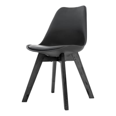 Essence Madera Eetkamerstoel Zwart - Kunststof - PU Zitting - Zwarte Houten Poten - Modern - Kuipstoel