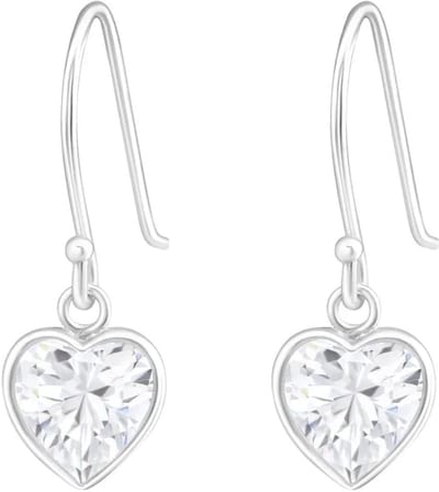 Aramat Jewels | Oorhangers | Schattige Zilveren Hartjes Oorhangers | Transparant | |8mm | Zilver | Kinderen, Volwassenen | Verkleurd niet