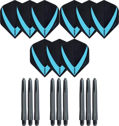 3 sets (9 stuks) Super Sterke – Aqua - Vista-X – dart flights – inclusief 3 sets (9 stuks) - medium - dart shafts