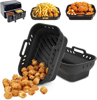 Herbruikbare Siliconen Airfryer Liners - Rectangulaire Accessoires, Antiaanbak en Vaatwasserbestendig voor Dubbele Mand Airfryers, Ideaal voor Gezond Koken en Bakken