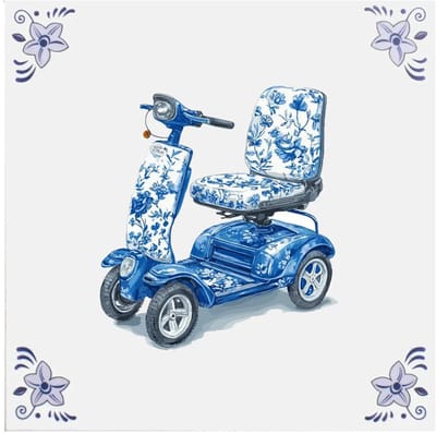 Delfts blauw tegeltje scootmobiel - delfts blauw wandbord - delftsblauw - hollandse cadeautjes - wanddecoratie - decoratieve accessoires