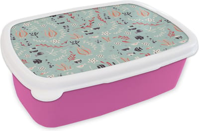 Broodtrommel Roze - Lunchbox - Brooddoos - Onderwater - Planten - Zeedieren - Patroon - 18x12x6 cm - Kinderen - Meisje