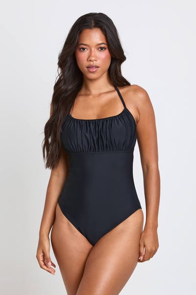 boohoo Dames Geplooid Badpak Met Halternek | Zwart | Maat: 44