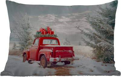 Buitenkussens - Tuin - Auto - Rood - Cadeaus - Winter - Sneeuw - Kerst - 50x30 cm