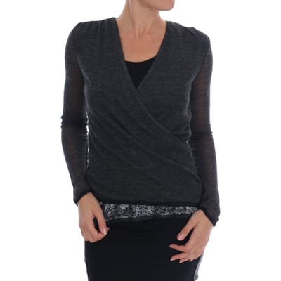 Ermanno Scervino Grijze Wol Kant Top Lange Mouw T-shirt