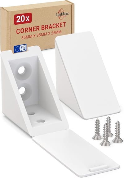 Plankhoek Wit - Hoekverbinder Bevestiging - Meubelreparatie - Afdekkap Verbergt Schroeven - 35 x 35 x 25 mm - Wit