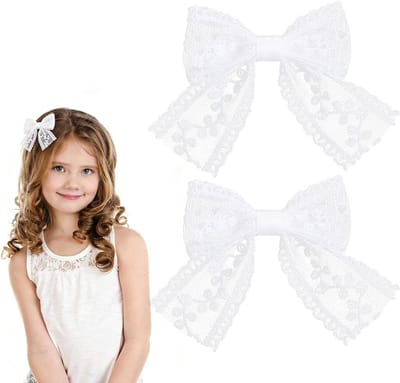 Haarstrikken 2 Stuks - Witte Haarstrikken van Kant - Stevige Clips - Perfect voor Communie en Bruiloften - SnelShoppen