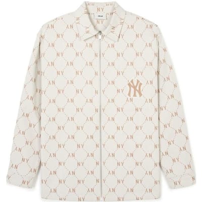 MLB SS24 New York Yankees Diamant Bloemen Geborduurd Logo Amerikaanse Vintage Lange Mouwen Rits Jas Unisex jassen Crème 3AWSM0441-50CRS XL white