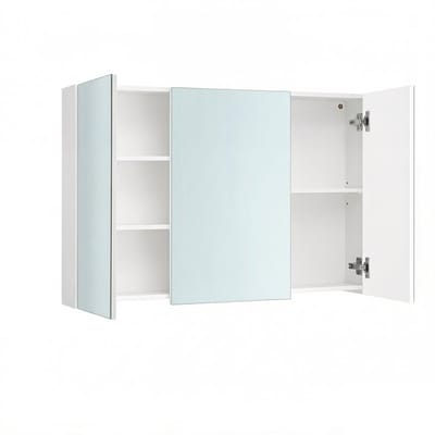 Spiegelkast badkamerkast badkamer opbergkast wandkast 15×90×60 cm wit driedelig spiegelontwerp met verstelbare planken en verborgen opbergruimte eenvoudig schoon te maken en te monteren geschikt voor badkamer, toilet en hal