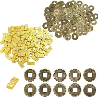 Rijkdom en Welvaart Decoraties met Gouden Bakstenen en Koperen Munten voor Geluk en Succes in Huis en Kantoor, Miniatuur Display en Ambachten