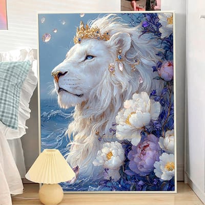 DIY kruissteekborduurpakket/De Witte Leeuwenkoning/gedrukt kruissteekpatroon borduurpakket (frame niet inbegrepen) 40*50CM