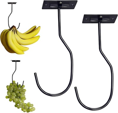 Zelfklevende opvouwbare bananenhaken - Ruimtebesparende plakhaken voor onderbouwkast met 7 kg draagkracht, ideaal voor het vers houden van fruit, 16 x 7 cm, zwart
