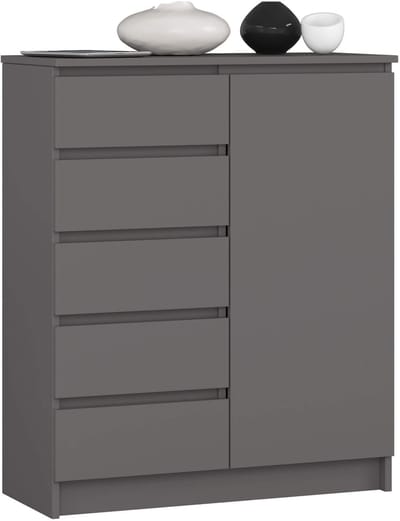 Kommode K80 met 5 Lades en 1 Deur / AKORD Furniture Factory / Grafietgrijs / 80 x 97 x 35 cm