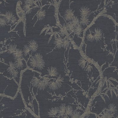 Exclusief luxe behang Profhome 378672-GU vliesbehang licht gestructureerd met bloemmotief en metalen accenten antraciet zwartgrijs bronzen 5,33 m2
