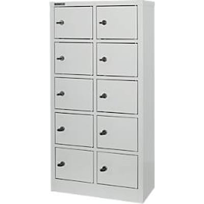 Kluis met 10 afsluitbare compartimenten - metaal - B 390 x D 200 x H 780 mm - lichtgrijs RAL 7035 - met metalen afdekplaat - ons merk Schäfer Shop Select