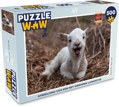 Puzzel Afbeelding van een net geboren lammetje - Legpuzzel - Puzzel 500 stukjes