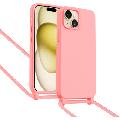 ShieldCase Hoesje met telefoonkoord (roze) geschikt voor iPhone 15 - Telefoonhoesje met koord - Beschermende case - Slanke cover