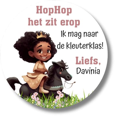 Gepersonaliseerde Stickers Paard Meisje Donkere Huidskleur | Naar De Basisschool | 20 Stuks