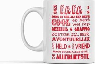 Passie voor stickers Witte koffie mok / beker met tekst: Onze papa is soms zo gek als een deur