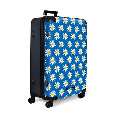 NoBoringSuitcases.com® - Koffer groot - Reiskoffer lichtgewicht - Blauw met madeliefjes - Rolkoffer met 4 wielen - Grote trolley XL - 98 liter bagage