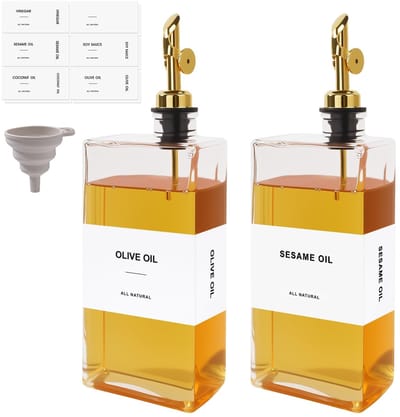 Dailygoody - Olijfolie Dispenser - Set van 2 - Elegant vierkant ontwerp - 500 ml - Automatische olie- en azijnfles - Keukenaccessoire - Geschikt voor