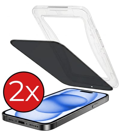 Privacy Screenprotector - 2 Stuks - Geschikt voor Apple iPhone 15 - Met Installatie Kit - Beschermglas - Anti-Spy - Flexibel Glas - Tempered Glass - Screen Protector
