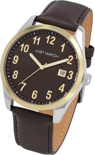 JUST WATCH herenhorloge echt leer datumweergave