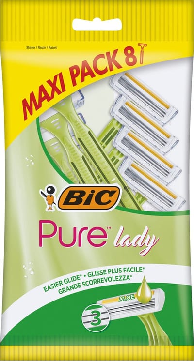 BIC Pure 3 Lady - Wegwerp Scheermesjes - Voor Vrouwen - 3 Scheerbladen - Dames Scheermes met Verzorgende Strip - 8 Stuks