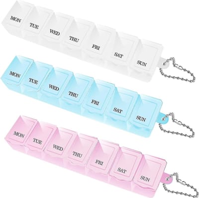 3 Stuks - Pillendoos 7 dagen - Medicijndoos - Pillendoosjes - Medicijnen doosje Pillen Planner Medicijndoos - 15*3.3*2.3cm - PP - wit,roze,blauw