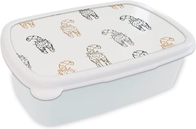 Broodtrommel Wit - Lunchbox - Brooddoos - Patronen - Kitten - Kat - Pastel - Meisjes - Kinderen - Kindje - 18x12x6 cm - Volwassenen