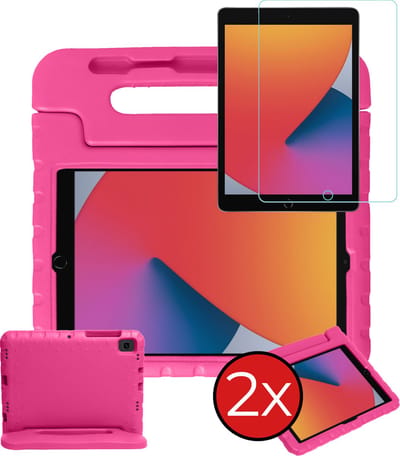 Hoesje - Geschikt voor Apple iPad 7/8 (2019/2020) - 10.2 inch - 7e/8e Generatie - Met 2x Screenprotector - Kinderhoes - Shockproof Bumper - Kidsproof Case - Tablethoes - Kinder Hoes Cover - Roze