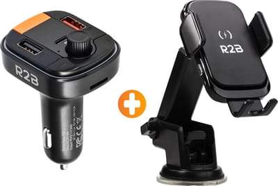R2B Telefoonhouders Auto Zuignap met Draadloze Oplader + Bluetooth Transmitter Auto - Raam/Dashboard/Ventilatie - Gsm Houder Auto - FM Transmitter - Autolader - Auto Accessoires