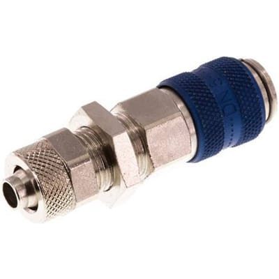 Vernikkeld Messing DN 5 Blauw Luchtkoppeling Snelkoppeling 6x8 mm Push-On Schotkoppeling Double Shut-Off - CLS5-NB-BN-BLU-SV-6